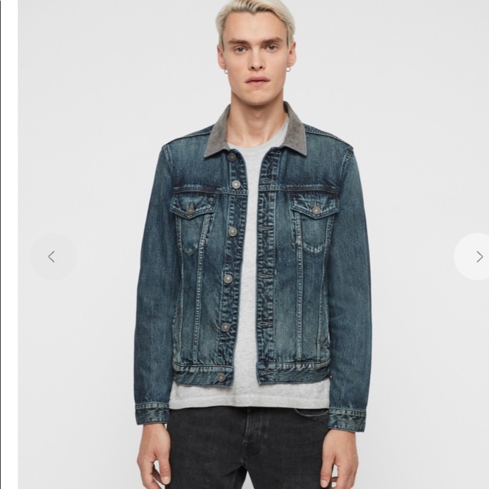 ALLSAINTS indeep denim trucker jacket corduroy collar NWOT size Large